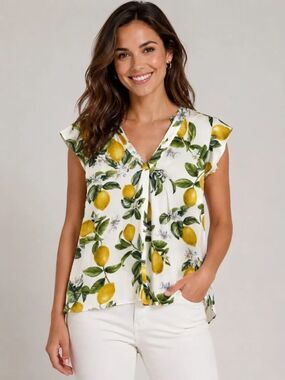 Cupcakes‎ and Cashmere Lemon Print Sleeveless Blouse XS